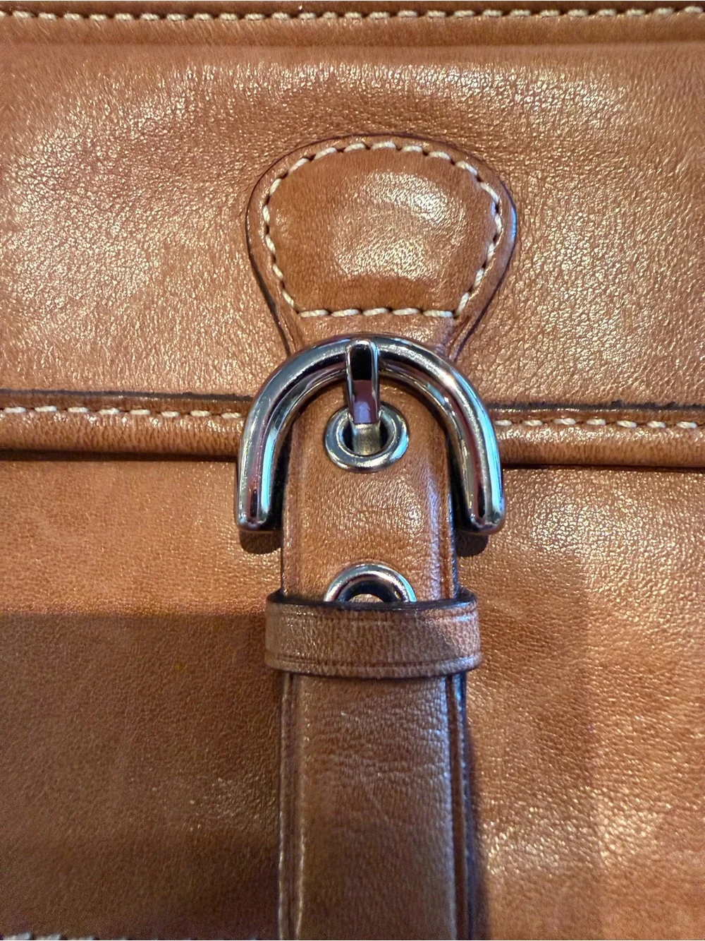 Coach Tan Leather Wristlet Clutch with Buckle Detail